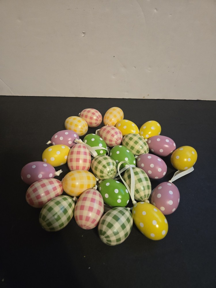 27 Multicolor Gingham/dot Check Easter Egg Ornaments  Green Yellow Pink and blue
