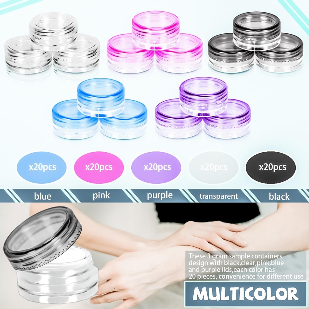 MotBach 100 Pcs 3g Empty Plastic Containers with Lids,Tiny 100PCS, Colored