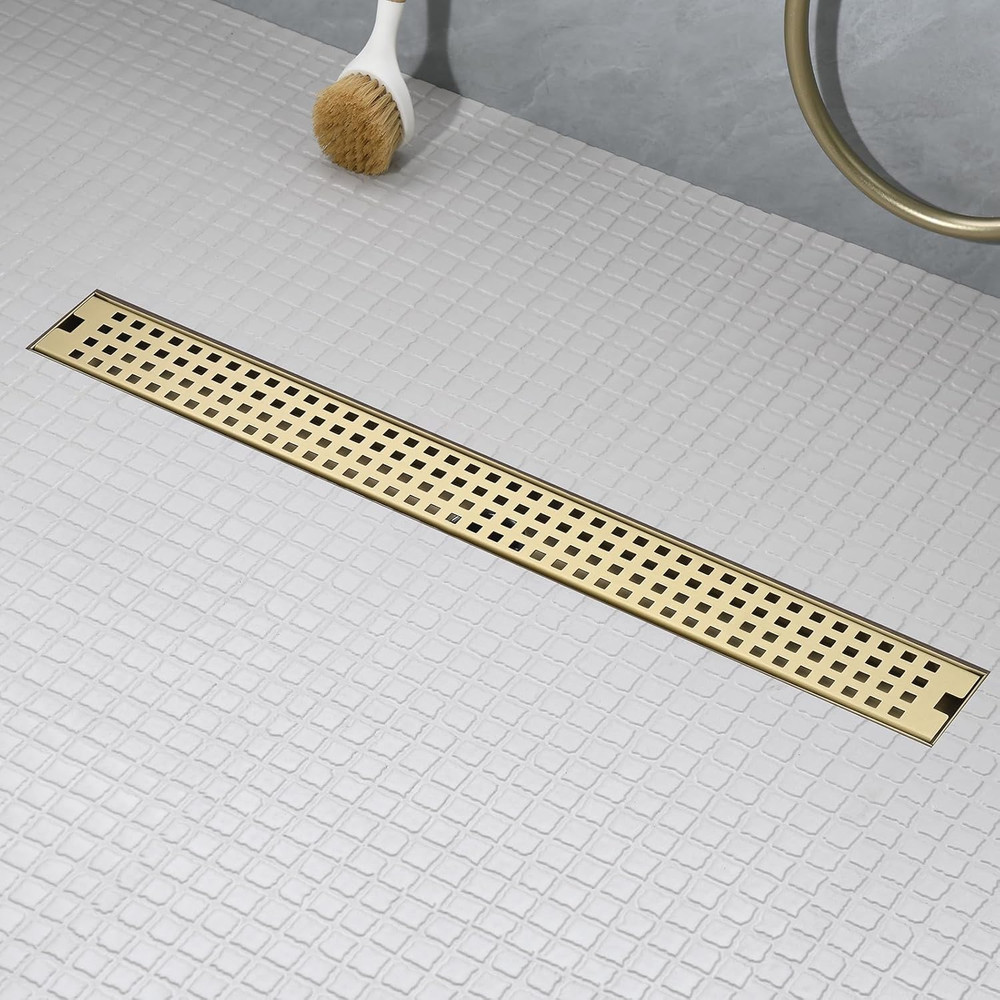 24 Inch Linear Shower Drain - Brushed Gold 304 Stainless Steel Rectangular Floor