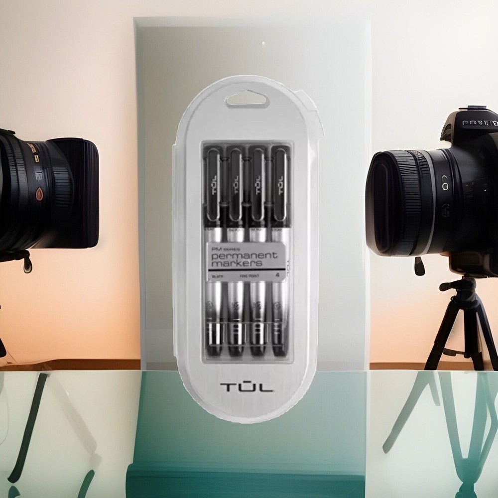 TUL Permanent Markers, Fine Point, Silver Barrel, Black Ink, 4 Pack