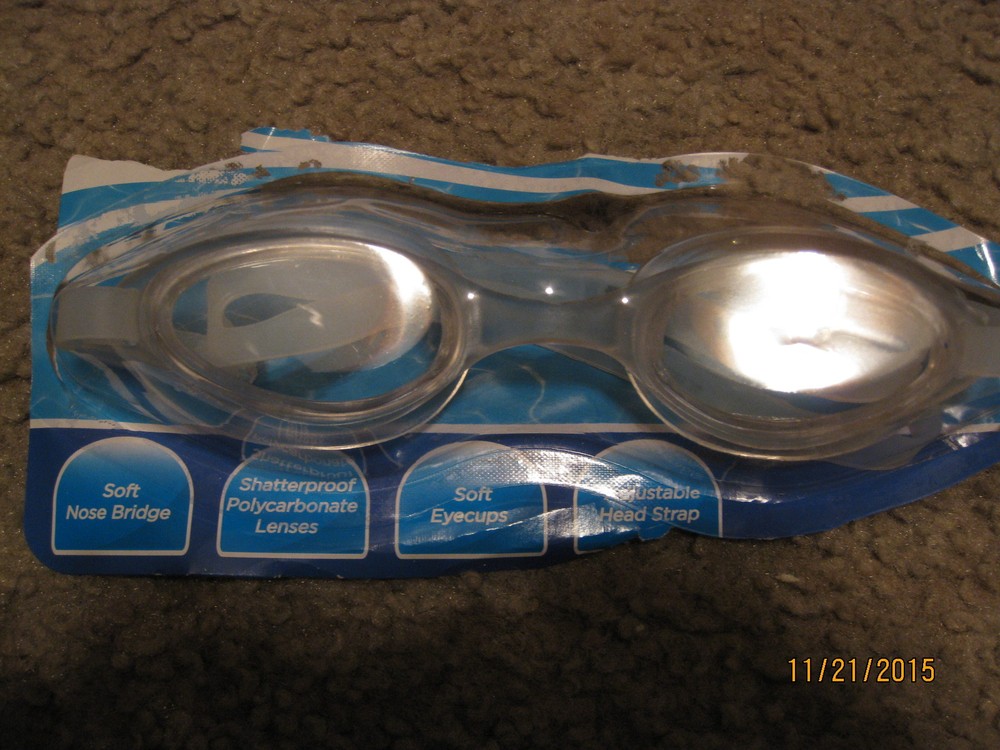 Pool Goggles- Adj Head Strap, Soft Eyecups, Shatterproof Lenses NIP - Opened
