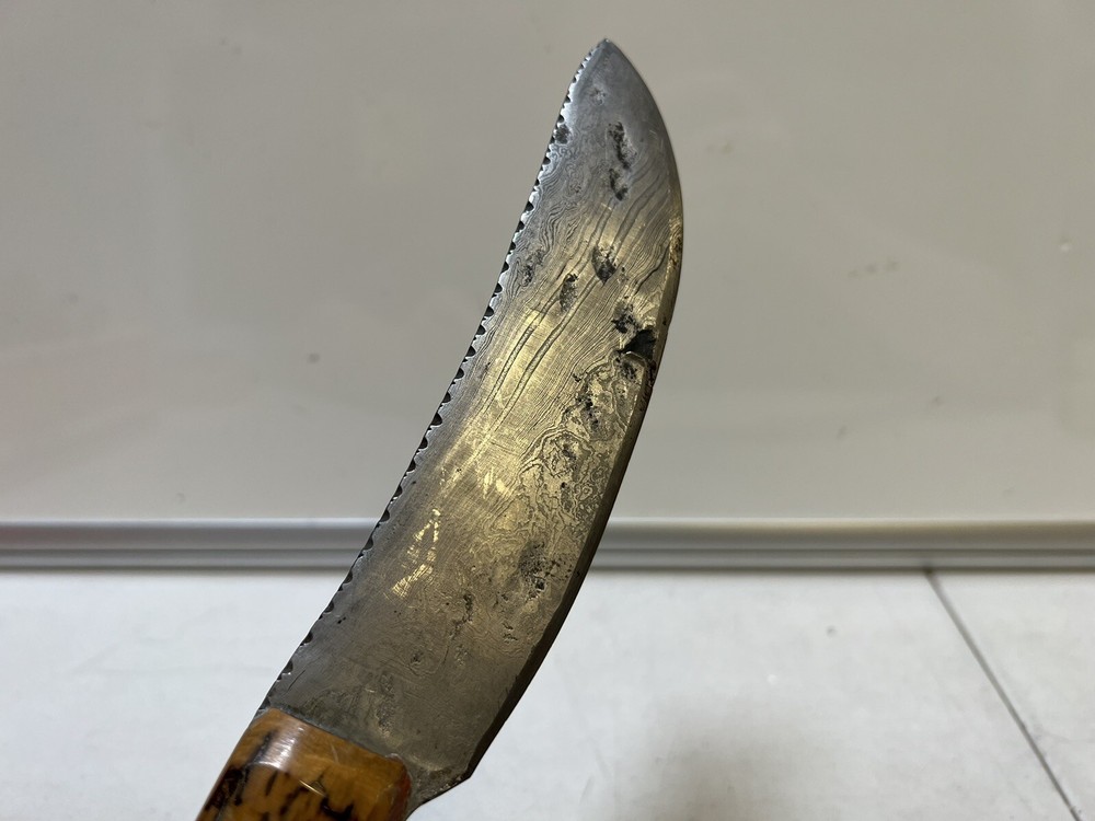 Custom 10.75" Fixed Damascus Steel Knife w/ Wood Handle