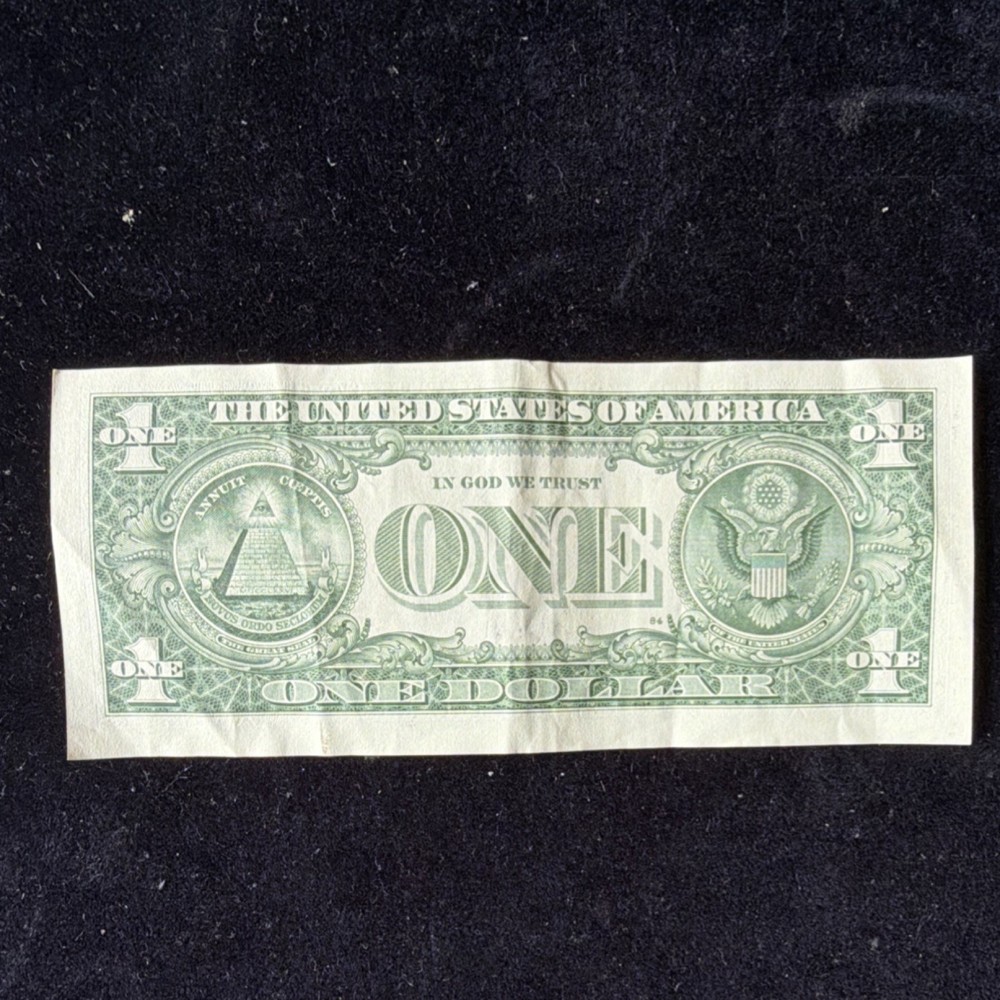 $1 US Dollar Bill Error Note L49996753H Misaligned Cut Printing step ladder
