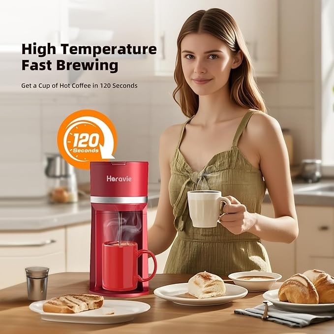 Single Serve Coffee Maker for K Cup & Ground Coffee, Fast Brew, 6-12 oz