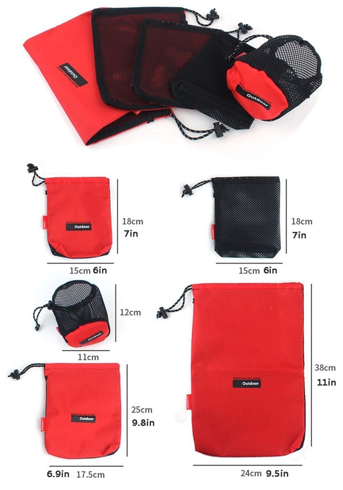 Vikodah Drawstring Bags Nylon Cinch and Ditty Stuff Pouch Medium, Red