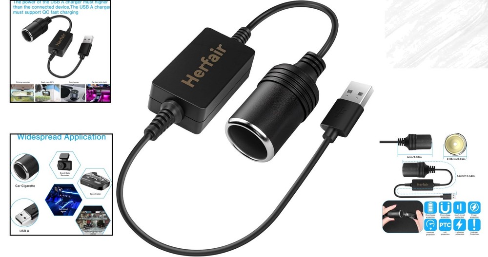 USB A to 12V Cigarette Lighter Socket Adapter - QC Fast Charging, Safe & Durable
