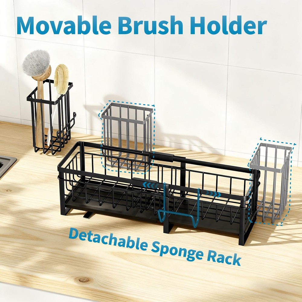 Extra Large Extendable Sponge Holder for Kitchen Sink, Rustproof Sink Caddy O...