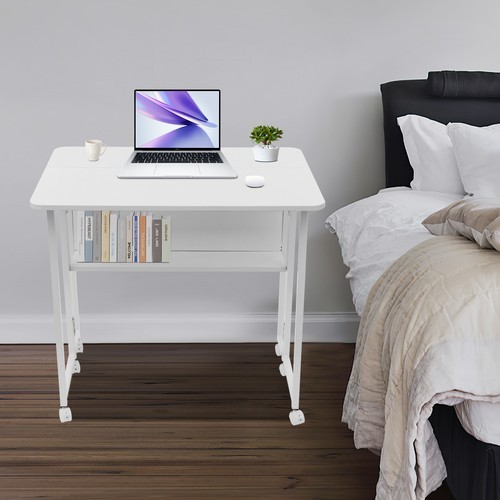Folding Desk,Folding Desk with Storage Shelf,Foldable Computer Desk with Wheels