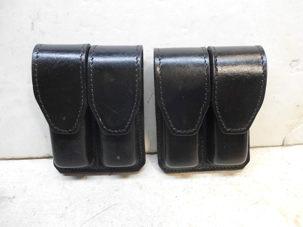 2 new black leather dbl magazine pouches