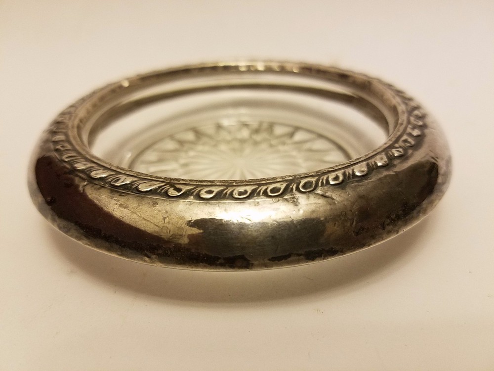 Vintage Sterling Rim Glass Coaster 4"D