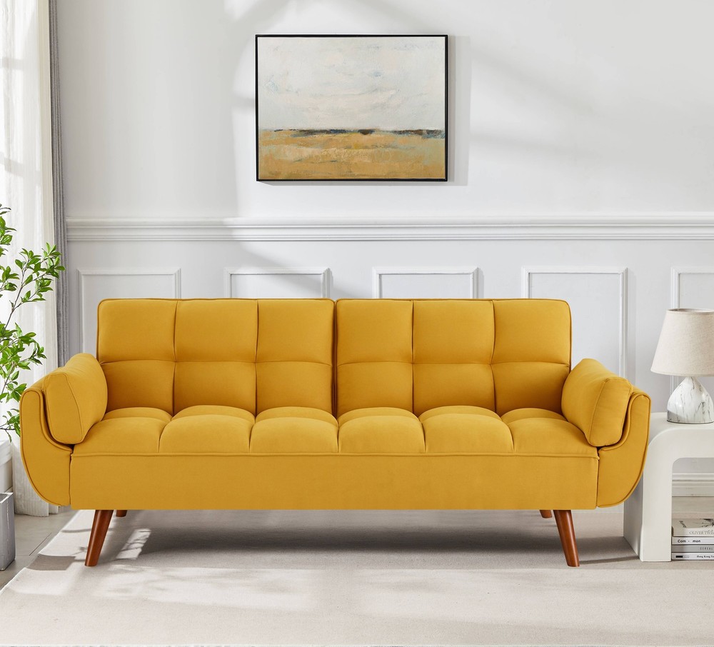 75.39" Loveseat Sleeper Sofa Bed Adjustable Backrest Double Size Solid Wood Legs