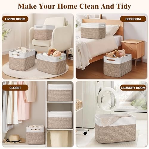 Storage Baskets for Organizing, 4 Pack Storage Baskets for Brown & White