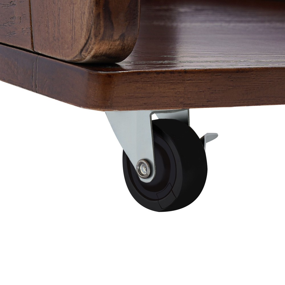 Walnut Retro Wood End Table, 2-tier Side Table, Storage Couch Table with Wheels