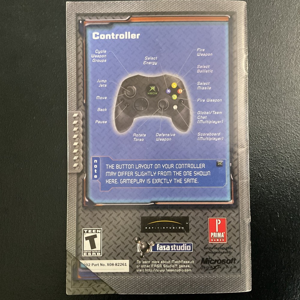 MechAssault 1 Microsoft XBOX Instruction Manual Only