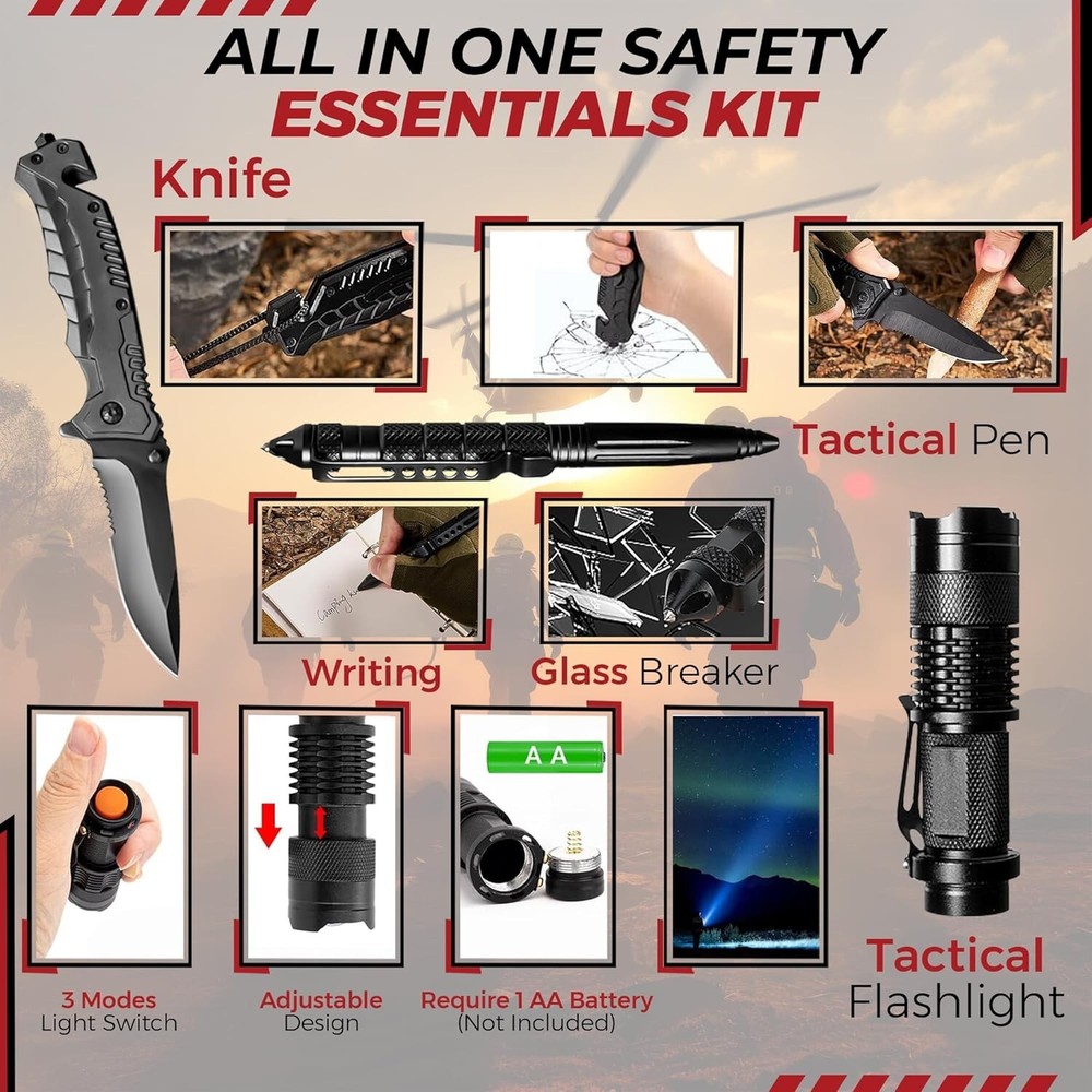 Emergency Survival Kit with Survival Gear tools first aid for backpack GO bag