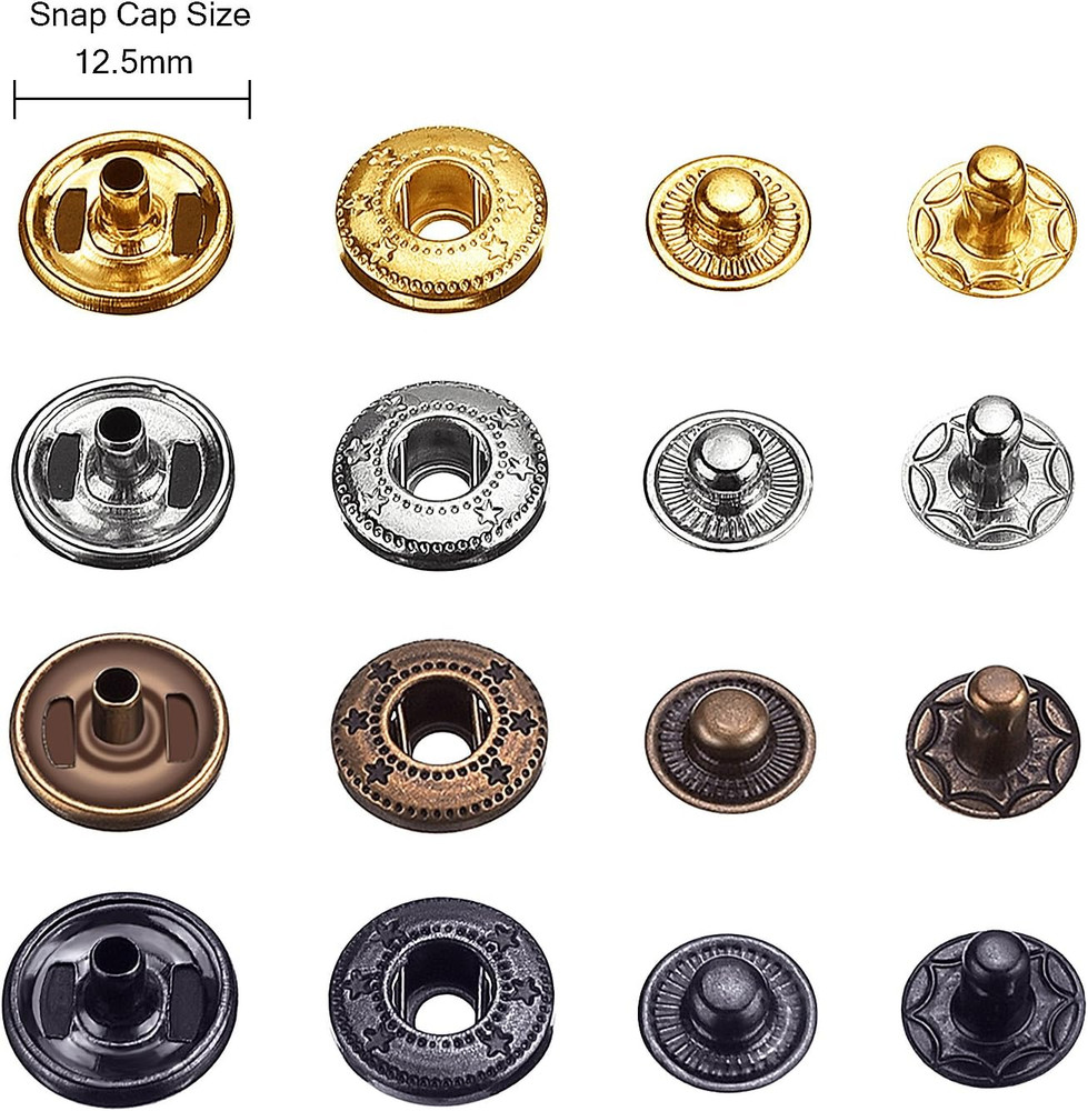100 Set Snap Fasteners Leather Snaps Button Kit Press Studs with 4x Fixing Tools