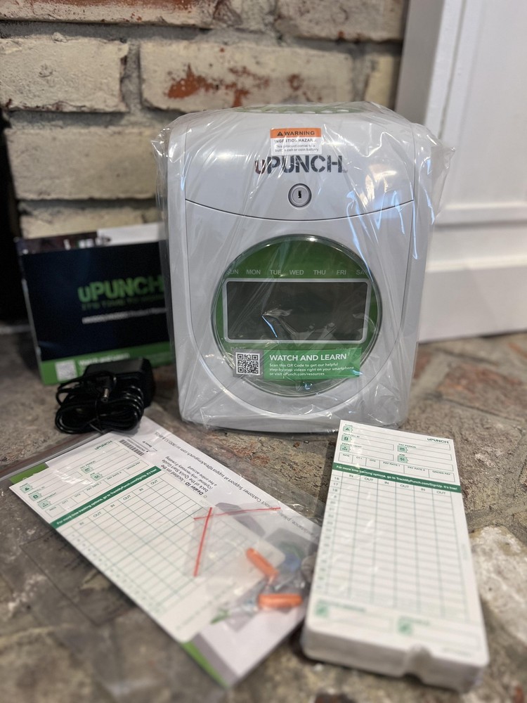 UPunch Employee Time Clock System Bundle W/ Time Cards Rack Gray New Open Box