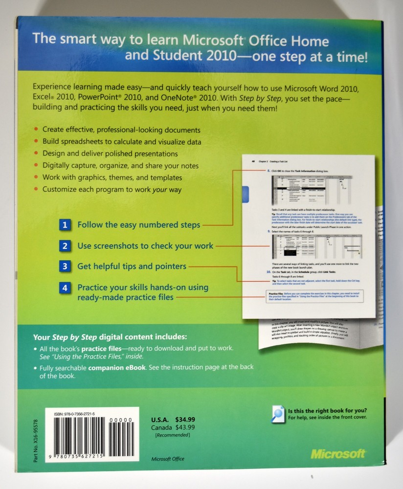 Microsoft Office Home and Student 2010 Step by Step Book, Very Good Condition