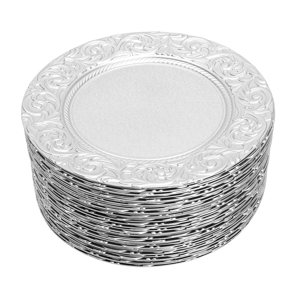 100pcs Charger Wedding Party Dinner Plates Elegant Design Table Decor Silver