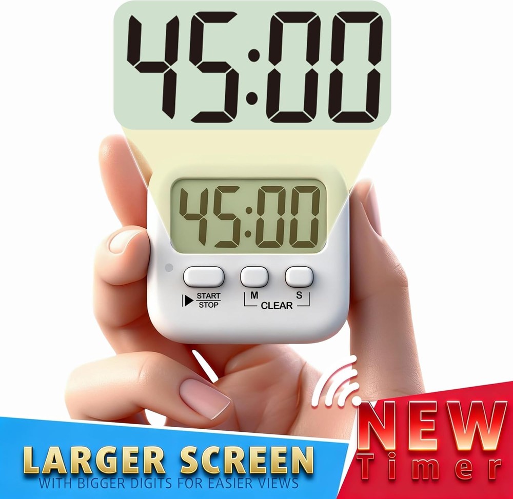 Magnetic Digital Timer Set - 2 Pack with Large Display for Cooking and Studying