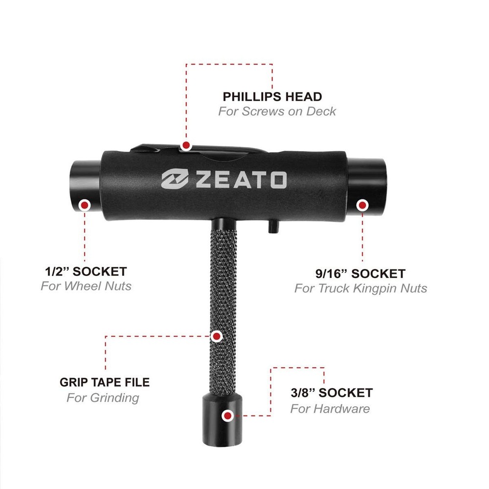 Compact Skateboard Tool - Multi Socket T-Shape Allen Phillips Driver