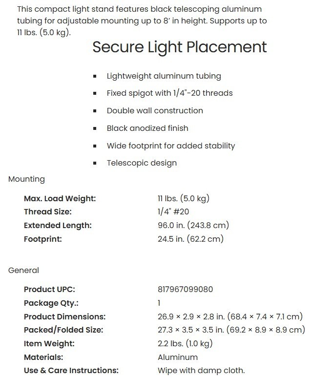 Westcott 8' (2.4m) Lightweight Light Stand