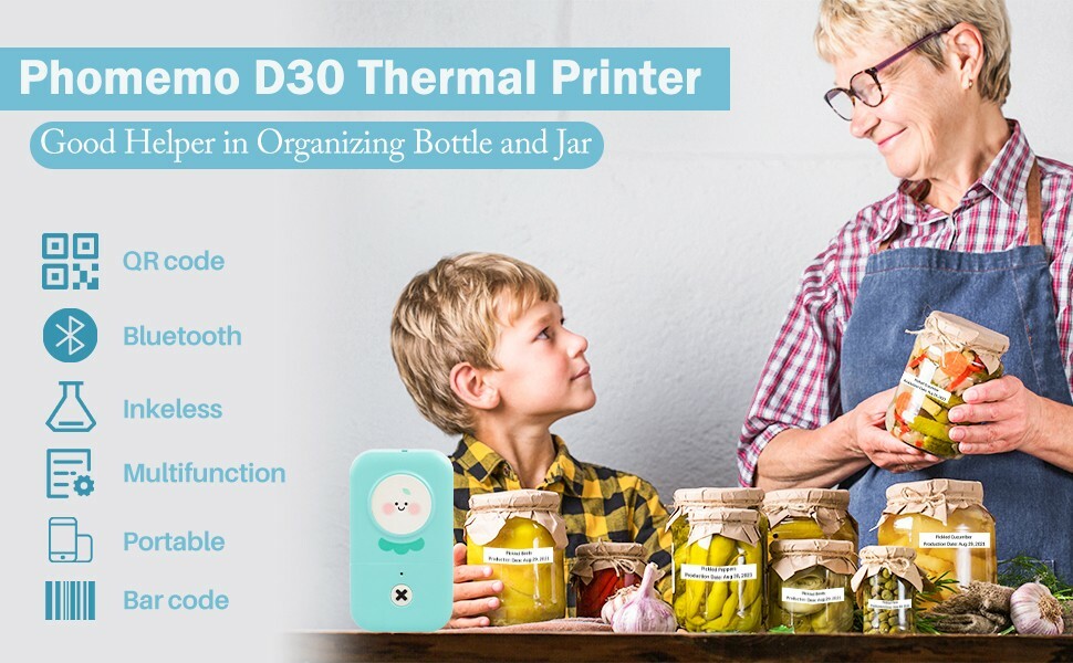 Phomemo D30 Mini Cute Bluetooth Label Maker Sticker Inkless Printer Machine
