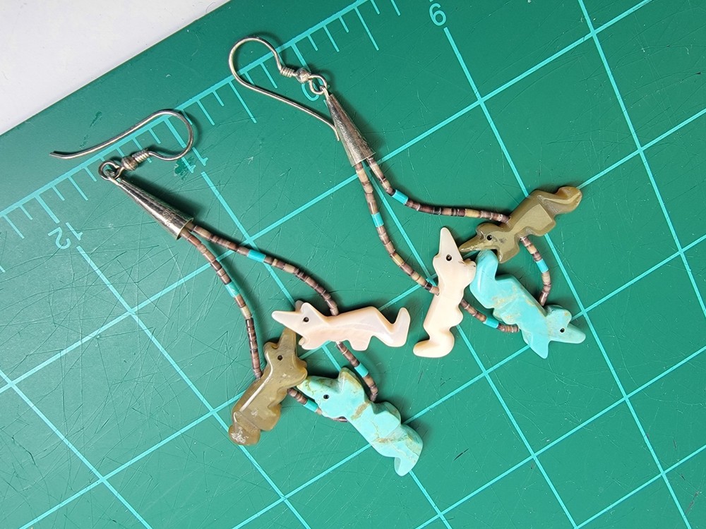 Native American Indian Sterling Silver Earrings / Signed STC