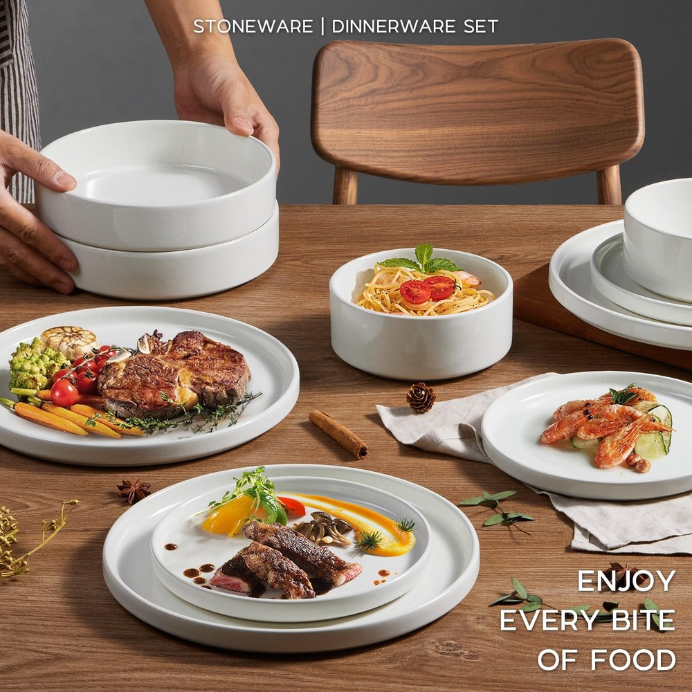 Stoneware Dinnerware Sets for 2, Speckled Plates and Bowls, 8 Pieces Ceramic ...