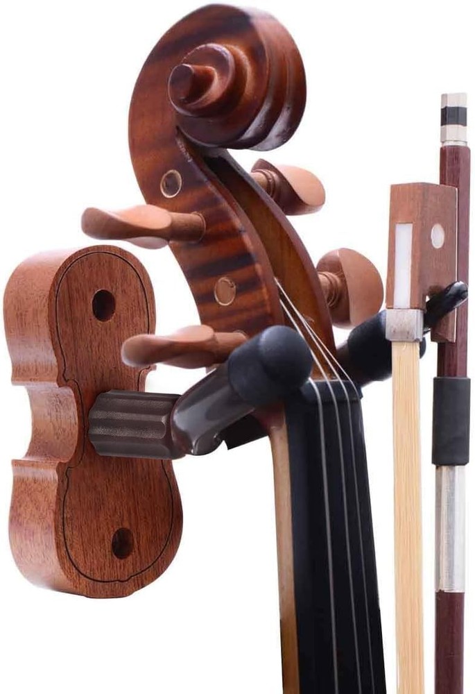 Violin Wall Mount Violin Hanger Mahogany with Bow Hook