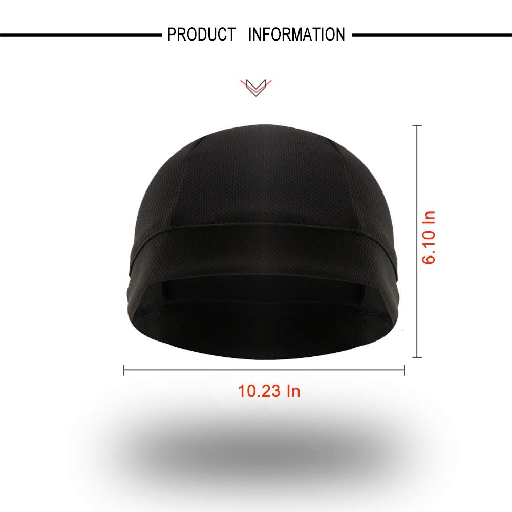 3 Pack Cooling Skull Cap Helmet Liner Sweat Wicking Cycling Medium, 3black