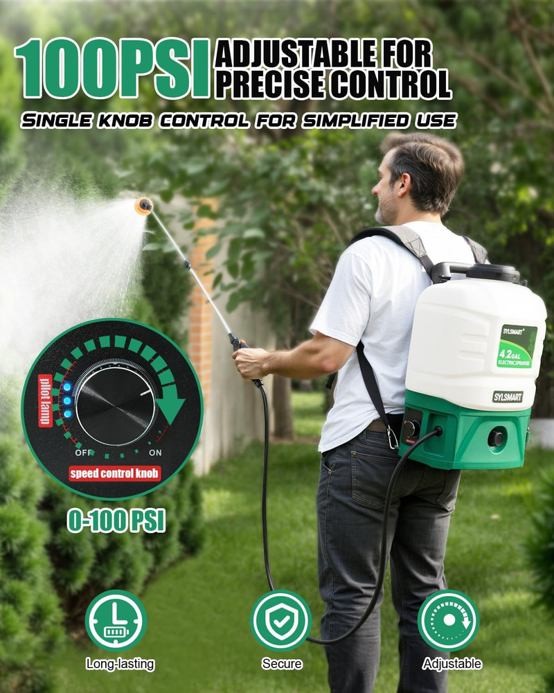 Battery Powered Backpack Sprayer 4 Gallon, 0-100 PSI Strong Electric Sprayer Com