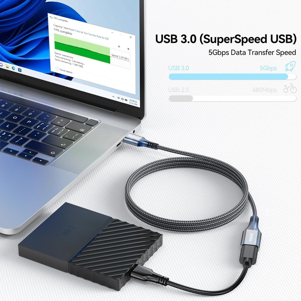 USB Extension Cable 3ft Pack of 2, Type A 3.0 5Gbps Data Transfer & 3 Feet