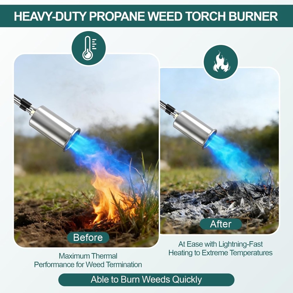 Weed Torch with Push Button Igniter, Propane Burner Flame Weeder Torch for Weeds