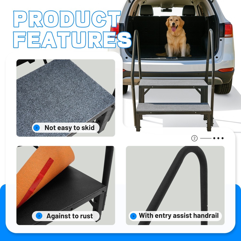 2 Step RV Steps with 2 Handrails w/Step Mat 660 lbs Load Capacity For Trailers