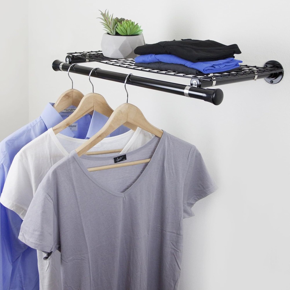 Rod Desyne Single Shelf with Hanger, Black