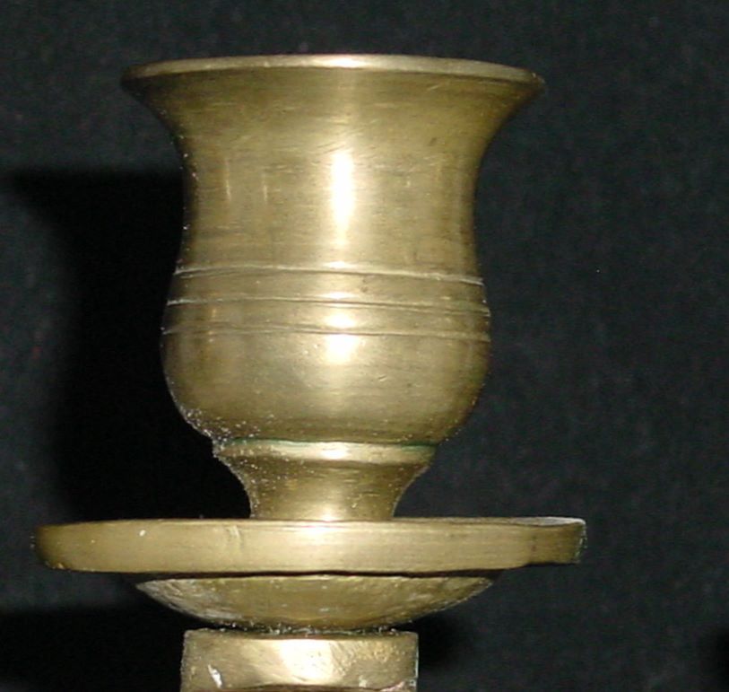 Antique Solid Brass Shabbat Three-Candle Candelabra with Dog Design - Superb!!