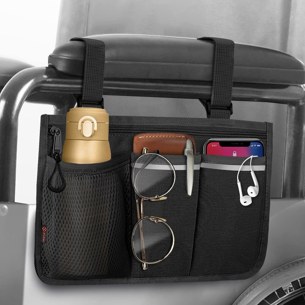 FINPAC Wheelchair Side Storage Bag - Armrest Accessories Black