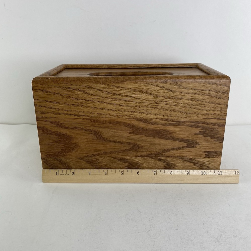 Vintage Solid Oak Tissue Kleenex Deep Box Cover Dispenser Woodgrain Rectangular