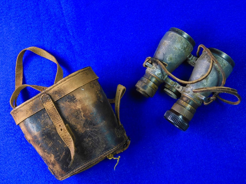 US WW1 Antique Oold Binoculars w/ Case