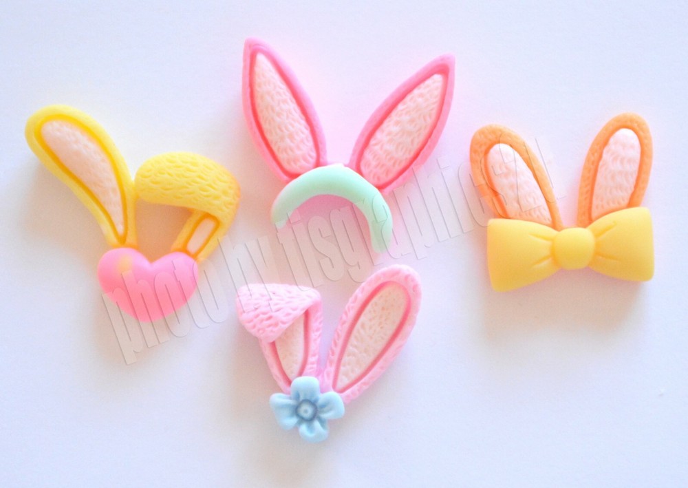 4 Easter Bunny Ears / FLAT Back Craft Embellishments / Novelty Easter Rabbit