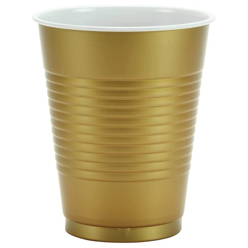 Disposable 18oz Gold Plastic Cups: 4 Pack
