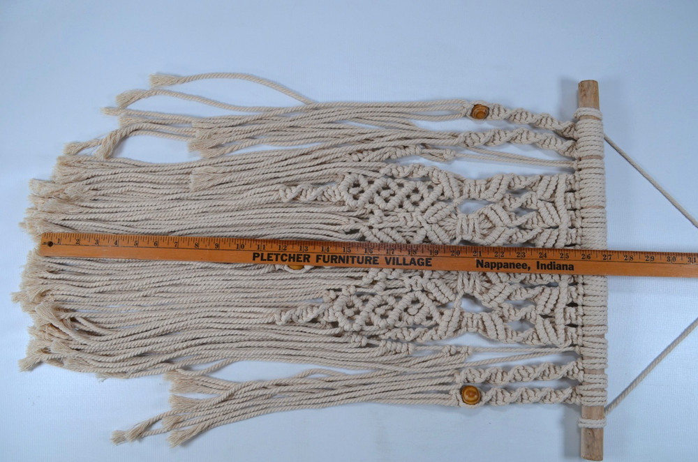 Beige Boho Macramé Wall Hanging 34" Long Pole 18" Long