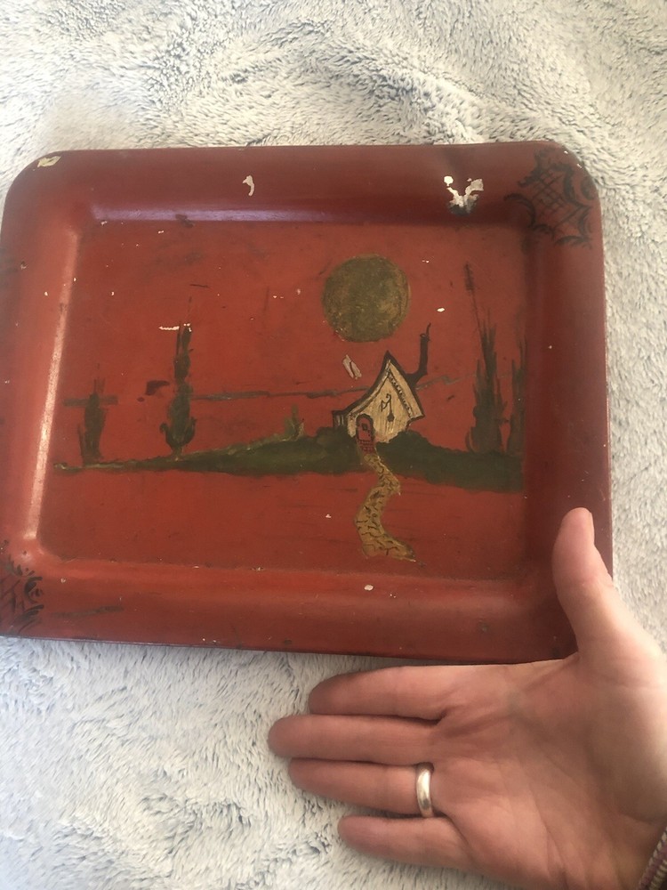 VINTAGE HAND PAINTED TIN TRAY