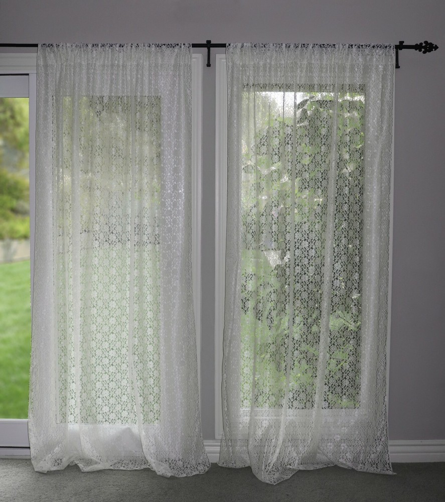 Floral Lace Sheer Curtain Window Panel 58" Wide