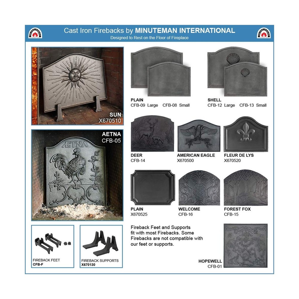 Minuteman International Shell Cast Iron Fireback, Small