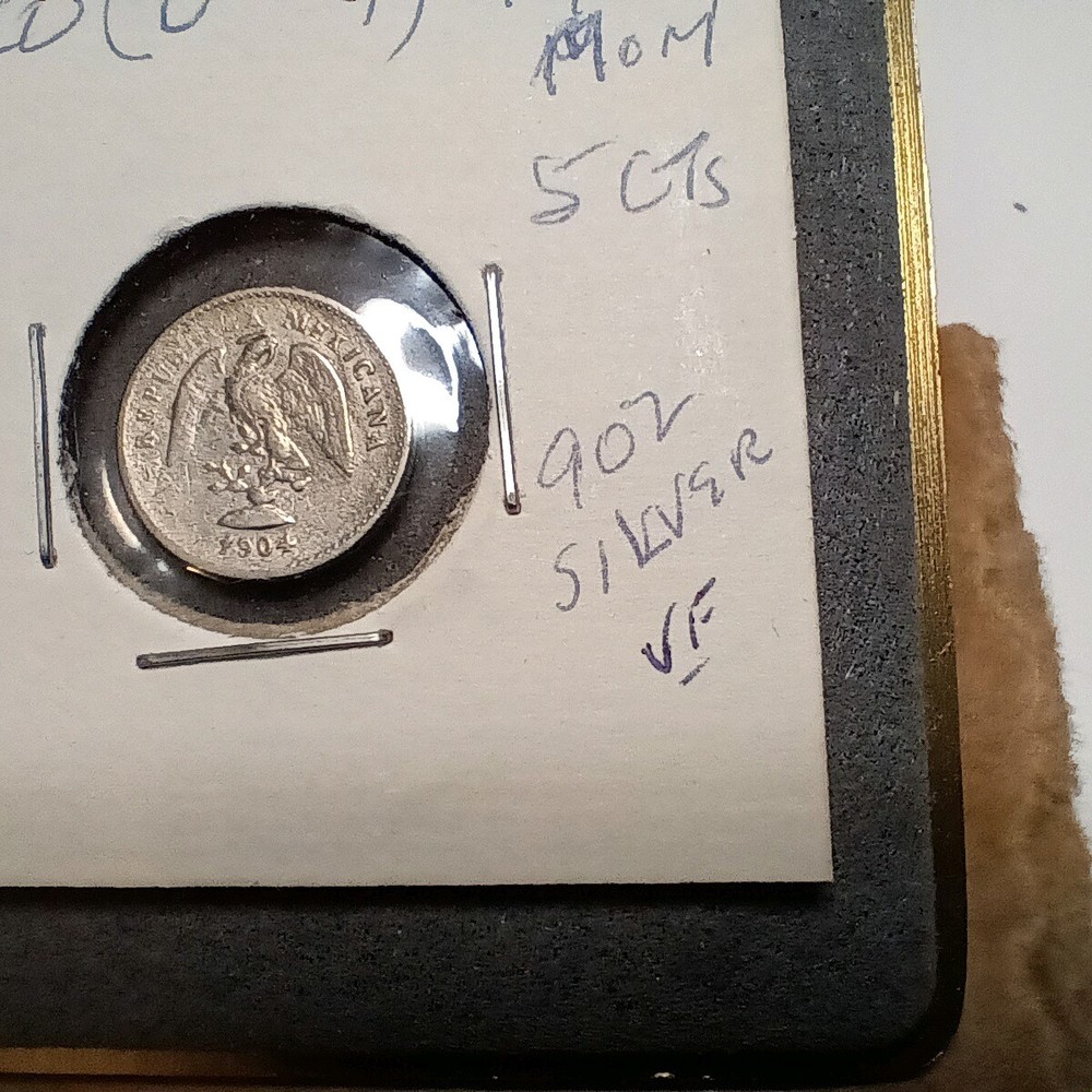 Mexico 1904 Mo M Silver 5 Centavos, 0 over 9