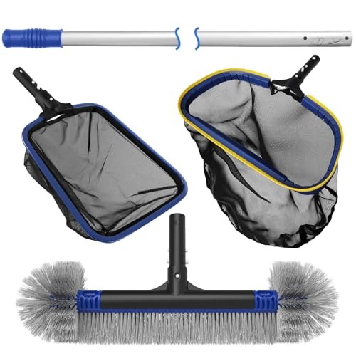 5-in-1 Pool Cleaning Kit - Includes Semi-Deep Skimmer Net, Aluminum Leaf