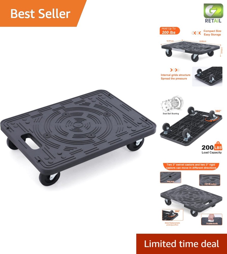 200 lb Capacity Lightweight Polypropylene Movers Dolly with Non-Slip Surface
