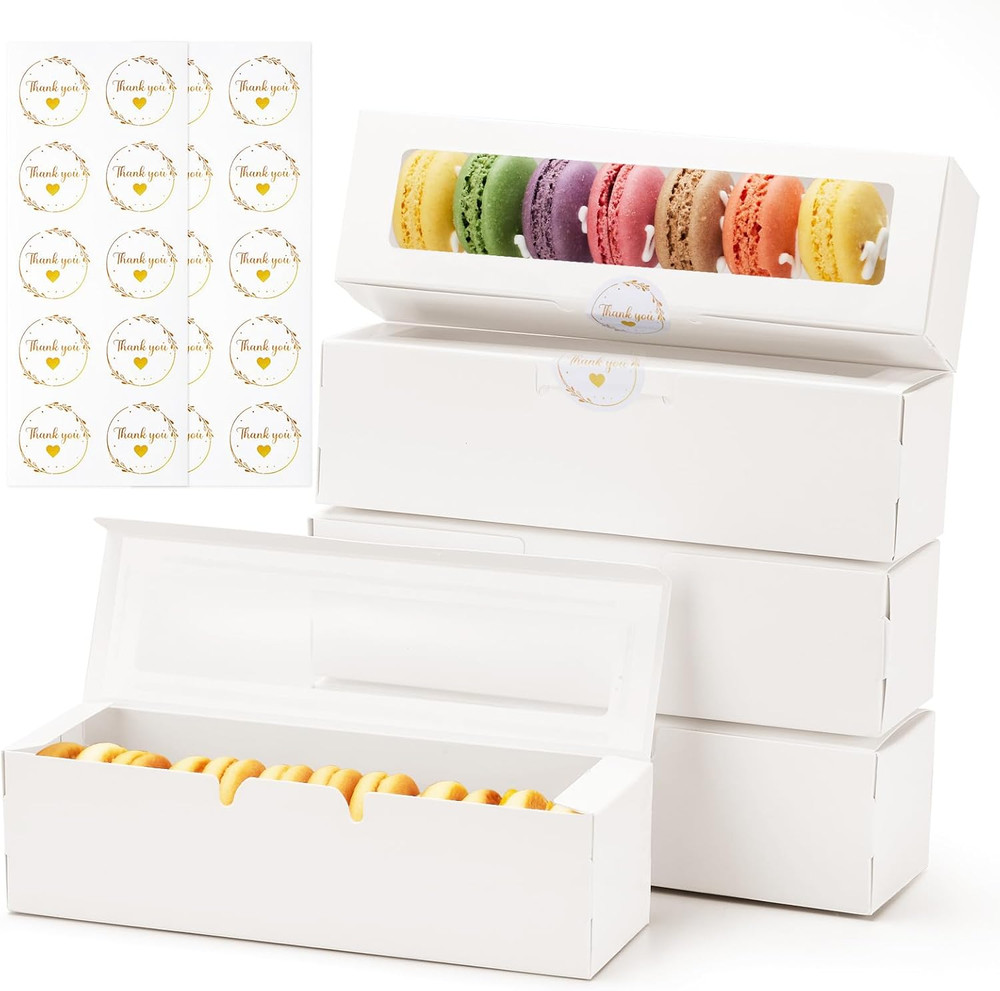 20 Pack Macaron Boxes with Window - 7.3x2x2 in Macaron Packaging Containers Hold